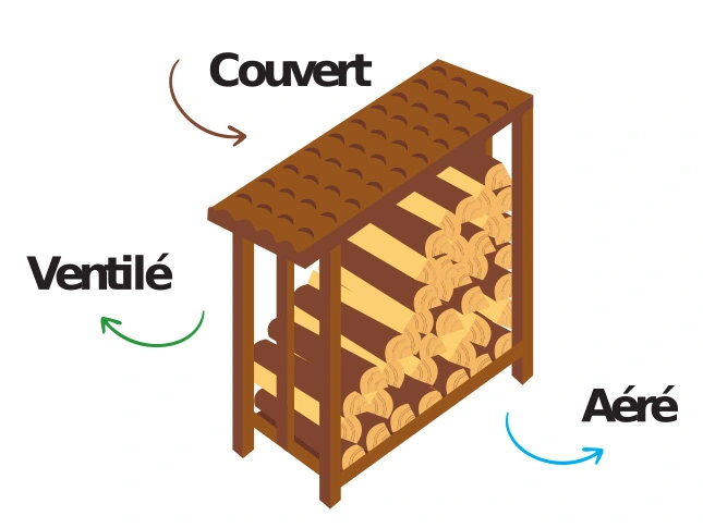 stockage bois de chauffage schema modele idéal conditions