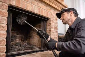 Ramoneur qui s'occupe des conduits d'une cheminée pendant la période pour la sécurité