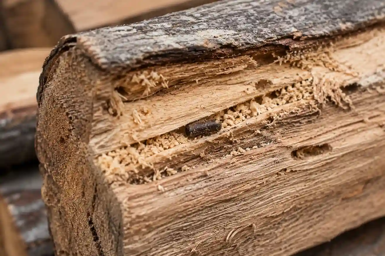 Insecte xylophage dans le bois de chauffage